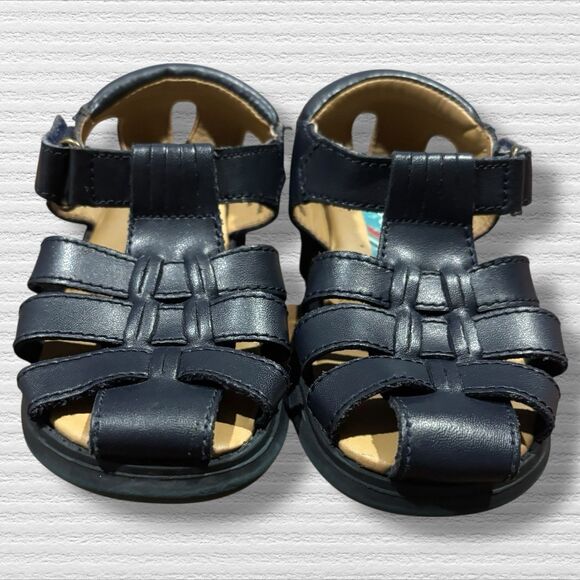 Scott David Toddler Boy Sandals 8M Navy Leather Fisherman Sailor Style - Picture 5 of 10